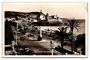 Nice La Promenade et lad Jetee Promenade RPPC Beach Waves Palm Tree Vintage Cars - Picture 1 of 2