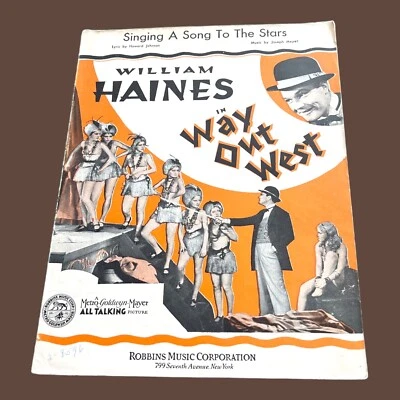 Way Out West 1930 MGM Movie Sheet Music William Haines Pre Code Hollywood VTG - Image 1 of 4