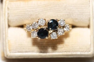 Vintage Circa 1980s 14k Gold Natural Diamond And Sapphire Decorated Ring - Picture 1 of 16