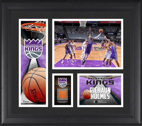 Richuan Holmes Kings FRMD 15x17 Player Collage w/Piece Team Used Basketball Cover