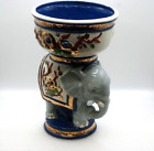 Elephant Stand Matching Bowl Planter HP Glazed Ceramic Chinoiserie Style Gilt