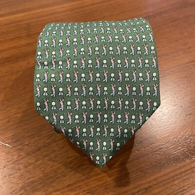 VINEYARD VINES Martha's Mens Silk Necktie Designer Sports GOLFING Green/Pink EUC - Image 1 of 4