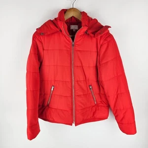 Witchery Puffer Jacket Womens 12 Red Zip Front Pockets Removable Hood Winter - Picture 1 of 9