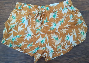 So soft shorts high rise size medium womens mustard orange tropical print - Picture 1 of 3