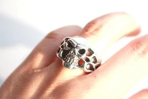 NEW 100% AUTH TRAVIS WALKER DOUBLE CROSS 925 SILVER Flamed Skull Ring US8.5 - Picture 1 of 10