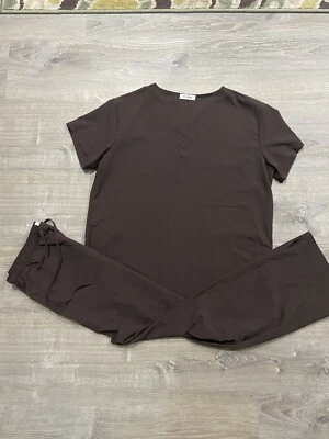 MedPia! Conjunto Exfoliante Marrón Chocolate L 3 Bolsillos Top y Carga Piernas Rectas Pantalones Foto 1 de 4