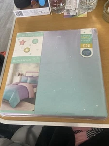 NEXT LILAC & DUCK EGG GLITTER SINGLE DUVET COVER & PILLOWCASE BEDSET GIRLS BOYS - Picture 1 of 20