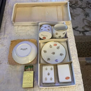 Vintage Stafford Cigarette Set Japan Porcelain 6 Pc Fleur-de-Lid  & Box - Picture 1 of 8