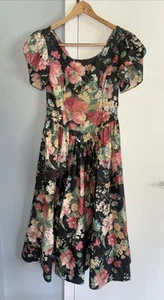 Loralie Vintage 1980s 100% Cotton Floral Dress Summer Party Women’s Size 12 USA - Picture 1 of 8