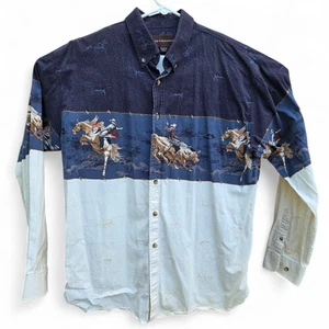 Vtg Bit & Bridle Western Bull Rider Shirt Men’s L Vintage 90s Cowboy Rodeo Korea - Picture 1 of 11