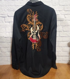 Roper Embroidered Mens XL Western Cowboy Pearl Snap Shirt L/S Guitar Rockabilly - Picture 1 of 15