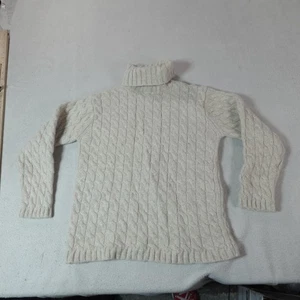 LL Bean Sweater Womens XS Cream Cable Knit Turtleneck Lambswool Fisherman Top - Picture 1 of 9