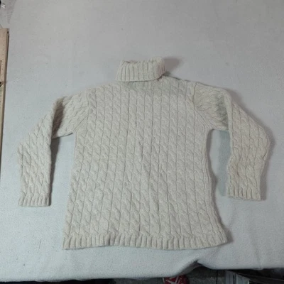 Suéter feminino LL Bean XS malha creme cabo gola alta lã de cordeiro pescador top - Imagem 1 de 4