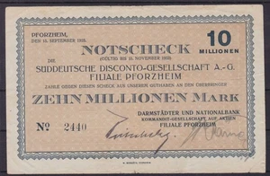 Notscheck Darmstadt und Nationalbank Filiale Pforzheim 10 Millionen 1923 -99997 - Picture 1 of 2
