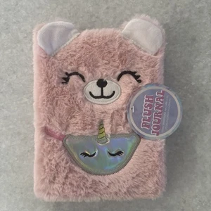 Pink Plush Journal Pink Fur Bear Face - Picture 1 of 4