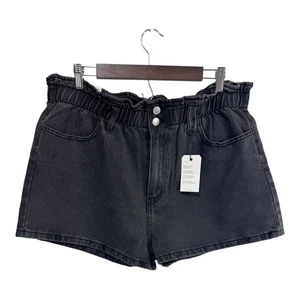 Forever 21 Negro Bolsa de Papel Denim Pantalones Cortos de tiro alto Relajado Vintage Estilo Y2K 34 - Imagen 1 de 6