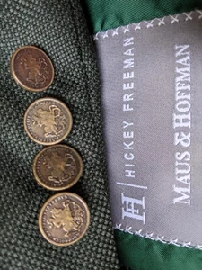 38S Hickey Freeman Loose-Weave Wool Green Hopsack Copper buttons Blazer Jacket - Picture 1 of 8