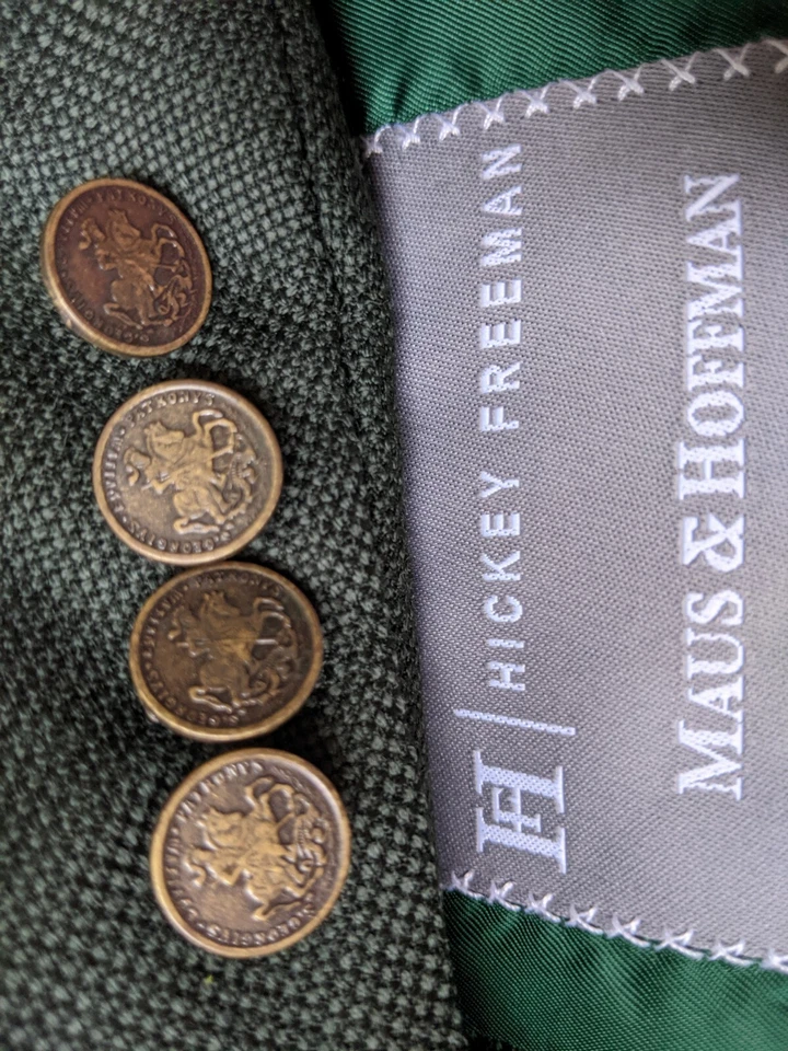 38S Hickey Freeman Loose-Weave Wool Green Hopsack Copper buttons Blazer Jacket - Image 1 of 4