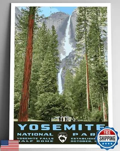 Yosemite National Park Vintage-Style Travel Poster - 8x10-12x18-18x24-24x36 / - Picture 1 of 5