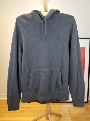 VINTAGE RALPH LAUREN POLO BROWN ELBOW PATCH GRAY HOODY SWEATSHIRT SZ LARGE - Image 1 of 4