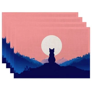 Placemats Calm Cat On Hilltop Placemats Set of 4 Linen Place Mats Heat Resist... - Picture 1 of 7