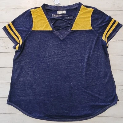 Camiseta de béisbol Maurices 24/7 púrpura amarillo a rayas manga corta para mujer talla S Foto 1 de 4