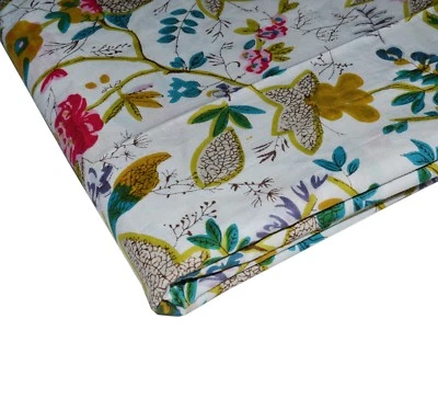 5 yard Indian Cotton Hand Block Sanganeri Printed Handmade Cotton Fabric Natural - Image 1 of 3