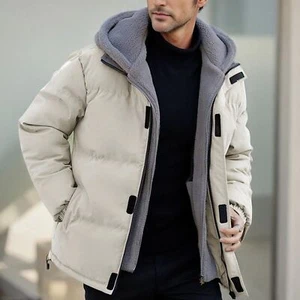 Winter Jackets for Men Solid Trendy Thickened Jacket Fake Two Piece Warm Coat - Picture 1 of 14
