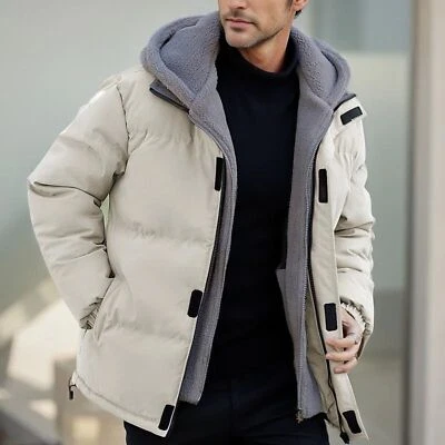 Winter Jackets for Men Solid Trendy Thickened Jacket Fake Two Piece Warm Coat - Image 1 of 4