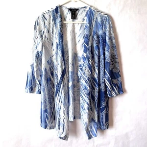Ali Miles Blue White Jacquard Paisley Open Front Cardigan NWT Women Petite M - Picture 1 of 13