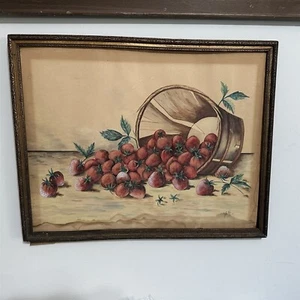 Antique Still life watercolor painting 1911 strawberries in basket signed - Picture 1 of 14