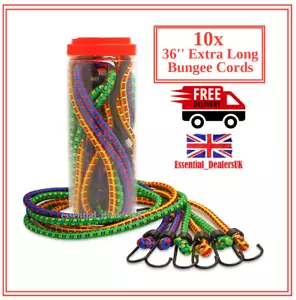 10 Extra Long 36'' Bungee Cord 90cm Bungee Straps With Hooks Weatherproof MultiP - Picture 1 of 5