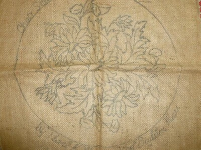 Vintage Pimitive Rug Hooking Pearl McGown Chair Pad Cover Daisies printed burlap - Image 1 of 4