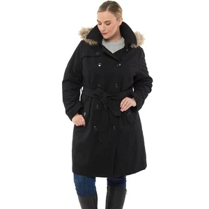 Alpine Swiss Womens Parka Trench Pea Coat Belt Jacket Fur Hood Reg & Plus Sizes - Picture 1 of 23