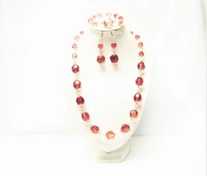 Round Burgundy Faceted Acrylic w/Crystal Cube Glass Beads Necklace/Bracelet/Earr - Picture 1 of 9