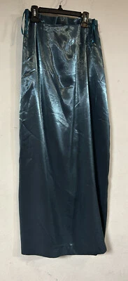 Alex Evenings Maxi Skirt Straight Green Sateen Shimmer Back Slit Lined Sz 8** - Image 1 of 4