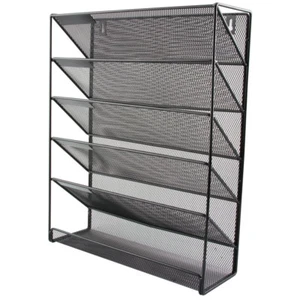 Wall Mounted Magazine Holder Literature Display 6 Tier A4 Paper Storage Black - Picture 1 of 4
