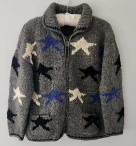 Vintage Unique Blue Sky Co. Afghan Knitted One Of A Kind Full Zip Sweater! S/M - Picture 1 of 5