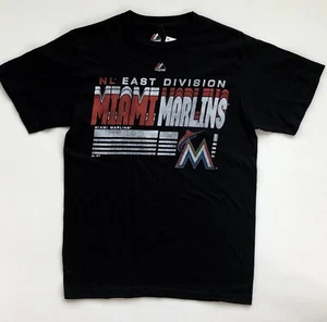 Miami Marlins Distressed 70s Style Black Blockbuster Majestic T-Shirt Medium - Bild 1 von 2