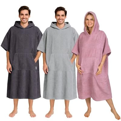 Frottee Badeponcho Damen Herren Strandponcho 100% Baumwolle Surf Poncho Kapuze - Bild 1 von 4