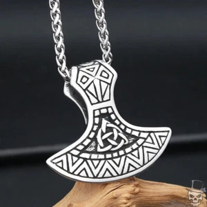 Collar colgante hacha vikinga de acero inoxidable 316L Sculpt Rings™ cadena de 50/60/70 cm - Imagen 1 de 10