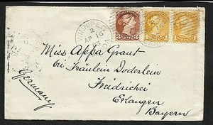 1883 Winnipeg duplex ties a 3c + 2 x 1c small quens to a cover to Bavaria, Germa - Bild 1 von 2
