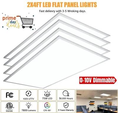 2x4 LED Flat Panel Light Fixture 75 Watt Drop Ceiling Shop Office Lights 4 Pack  - Image 1 of 4