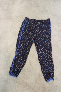 Madewell Prairie Posies Black Floral Cobalt Blue Piping Track Trousers Womens S - Picture 1 of 9