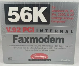 Internal Fax Modem V.92 PCI Sterling Communications 56K Model S20 Factory Sealed - Picture 1 of 6