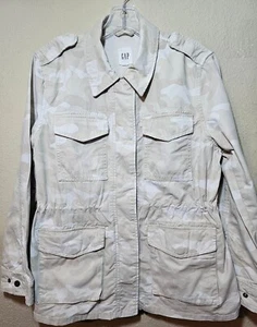 GAP Full Snap Up Collared Light Camouflage Military Jacket Women's Size Medium - Picture 1 of 8