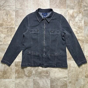 Vintage Denim & Co Denim Jacket Black Chore Coat Zips Womens Juniors Large - Picture 1 of 8
