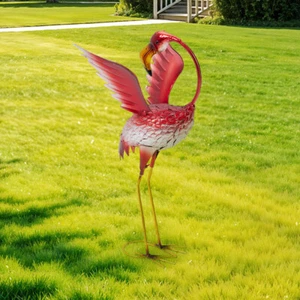 Flamingo Garden Ornament Metal Red Tall Large Bird Patio Statue Sculpture Decor - Picture 1 of 16
