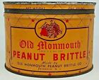 Vintage Old Monmouth Peanut Brittle Key Wind Metal Tin Litho Can W/ Lid Vg