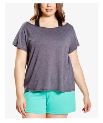 Camiseta de baile Soffe para mujer con curvas talla grande fuera del hombro, gris jaspeado, 2X Foto 1 de 2